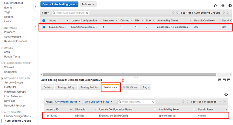 방금 생성한 Auto Scaling 그룹()을 선택하고, 아래 세부 내용에서 Instances 탭을 클릭하면 현재 생성된 EC2 인스턴스 목록을 볼 수 있습니다.