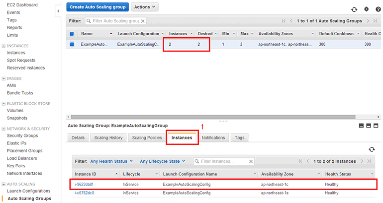 Auto Scaling 그룹()의 인스턴스 목록(<FontIcon icon="iconfont icon-select"/> 탭)에 새로운 EC2 인스턴스가 추가되었습니다.